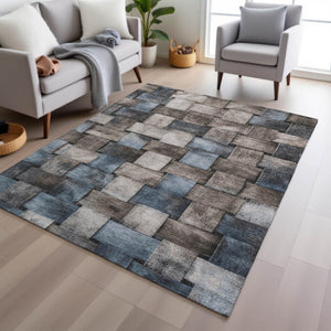 HomeRoots 5' Stylish Taupe and Denim Blue Striped Area Rug - Durable, Washable, Perfect for Indoor & Outdoor Spaces 5' X 8' 628315