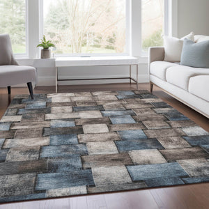 HomeRoots 5' Stylish Taupe and Denim Blue Striped Area Rug - Durable, Washable, Perfect for Indoor & Outdoor Spaces 5' X 8' 628315