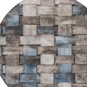 HomeRoots 5' Stylish Taupe and Denim Blue Striped Area Rug - Durable, Washable, Perfect for Indoor & Outdoor Spaces 8' Round 628316
