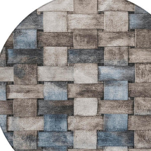 HomeRoots 5' Stylish Taupe and Denim Blue Striped Area Rug - Durable, Washable, Perfect for Indoor & Outdoor Spaces 8' Round 628316