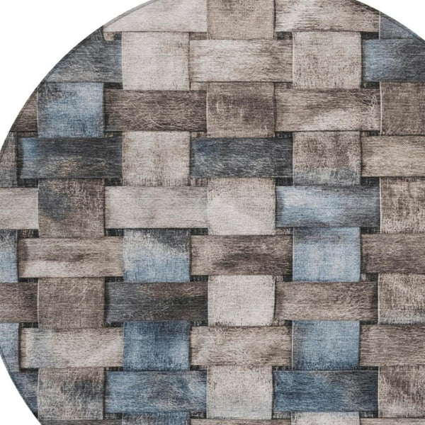 HomeRoots 5' Stylish Taupe and Denim Blue Striped Area Rug - Durable, Washable, Perfect for Indoor & Outdoor Spaces 8' Round 628316