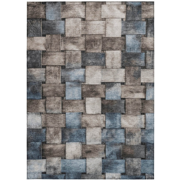 HomeRoots 5' Stylish Taupe and Denim Blue Striped Area Rug - Durable, Washable, Perfect for Indoor & Outdoor Spaces 8' X 10' 628317