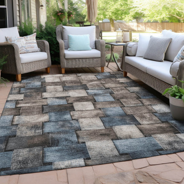 HomeRoots 5' Stylish Taupe and Denim Blue Striped Area Rug - Durable, Washable, Perfect for Indoor & Outdoor Spaces 8' X 10' 628317