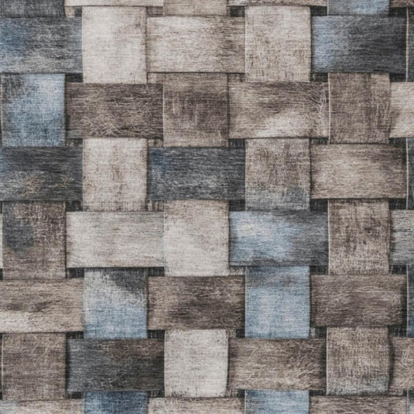 HomeRoots 5' Stylish Taupe and Denim Blue Striped Area Rug - Durable, Washable, Perfect for Indoor & Outdoor Spaces 8' X 10' 628317