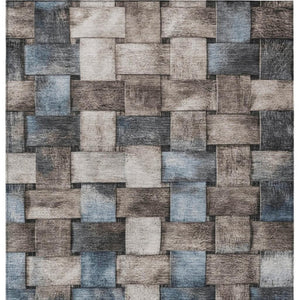 HomeRoots 5' Stylish Taupe and Denim Blue Striped Area Rug - Durable, Washable, Perfect for Indoor & Outdoor Spaces 9' X 12' 628318