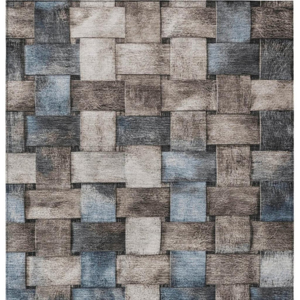 HomeRoots 5' Stylish Taupe and Denim Blue Striped Area Rug - Durable, Washable, Perfect for Indoor & Outdoor Spaces 9' X 12' 628318