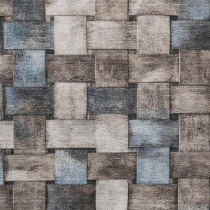 HomeRoots 5' Stylish Taupe and Denim Blue Striped Area Rug - Durable, Washable, Perfect for Indoor & Outdoor Spaces 9' X 12' 628318