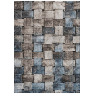 HomeRoots 5' Stylish Taupe and Denim Blue Striped Area Rug - Durable, Washable, Perfect for Indoor & Outdoor Spaces 10' X 14' 628319