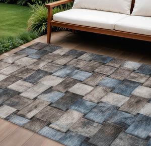 HomeRoots 5' Stylish Taupe and Denim Blue Striped Area Rug - Durable, Washable, Perfect for Indoor & Outdoor Spaces 10' X 14' 628319