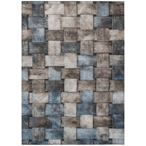 HomeRoots 5' Stylish Taupe and Denim Blue Striped Area Rug - Durable, Washable, Perfect for Indoor & Outdoor Spaces 10' X 14' 628319