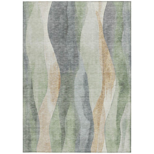 HomeRoots 5' Artichoke Green and Gray Abstract Area Rug - Modern Washable Design for Indoor and Outdoor Use 5' X 8' 628321