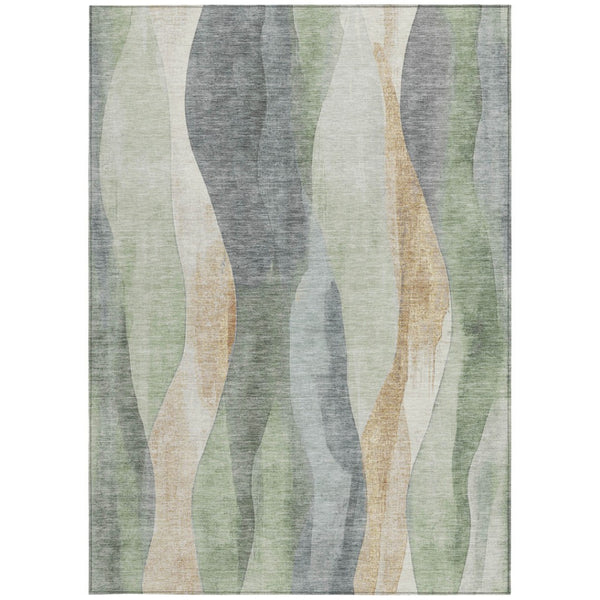 HomeRoots 5' Artichoke Green and Gray Abstract Area Rug - Modern Washable Design for Indoor and Outdoor Use 5' X 8' 628321