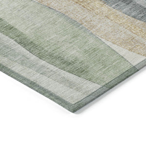 HomeRoots 5' Artichoke Green and Gray Abstract Area Rug - Modern Washable Design for Indoor and Outdoor Use 5' X 8' 628321