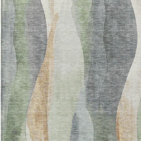 HomeRoots 5' Artichoke Green and Gray Abstract Area Rug - Modern Washable Design for Indoor and Outdoor Use 5' X 8' 628321