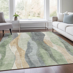 HomeRoots 5' Artichoke Green and Gray Abstract Area Rug - Modern Washable Design for Indoor and Outdoor Use 5' X 8' 628321