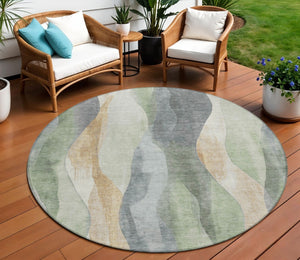 HomeRoots 5' Artichoke Green and Gray Abstract Area Rug - Modern Washable Design for Indoor and Outdoor Use 8' Round 628322