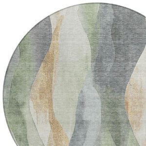 HomeRoots 5' Artichoke Green and Gray Abstract Area Rug - Modern Washable Design for Indoor and Outdoor Use 8' Round 628322
