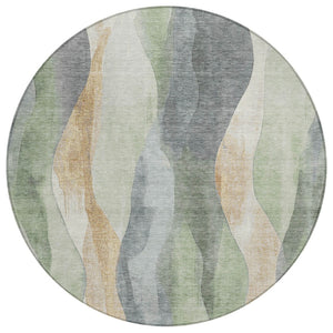 HomeRoots 5' Artichoke Green and Gray Abstract Area Rug - Modern Washable Design for Indoor and Outdoor Use 8' Round 628322