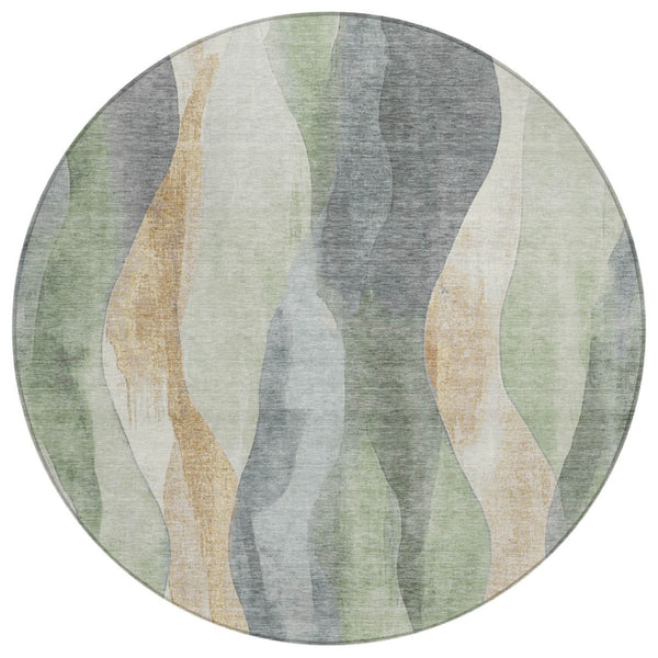 HomeRoots 5' Artichoke Green and Gray Abstract Area Rug - Modern Washable Design for Indoor and Outdoor Use 8' Round 628322