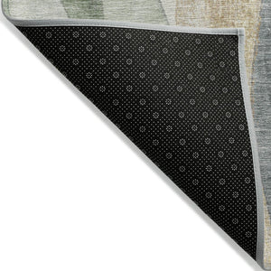 HomeRoots 5' Artichoke Green and Gray Abstract Area Rug - Modern Washable Design for Indoor and Outdoor Use 8' Round 628322