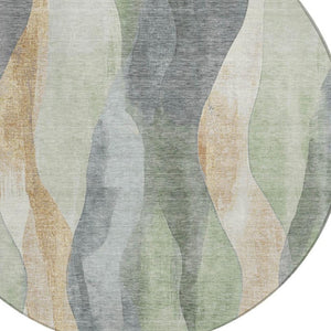 HomeRoots 5' Artichoke Green and Gray Abstract Area Rug - Modern Washable Design for Indoor and Outdoor Use 8' Round 628322
