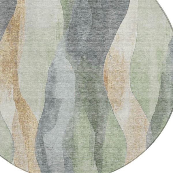 HomeRoots 5' Artichoke Green and Gray Abstract Area Rug - Modern Washable Design for Indoor and Outdoor Use 8' Round 628322