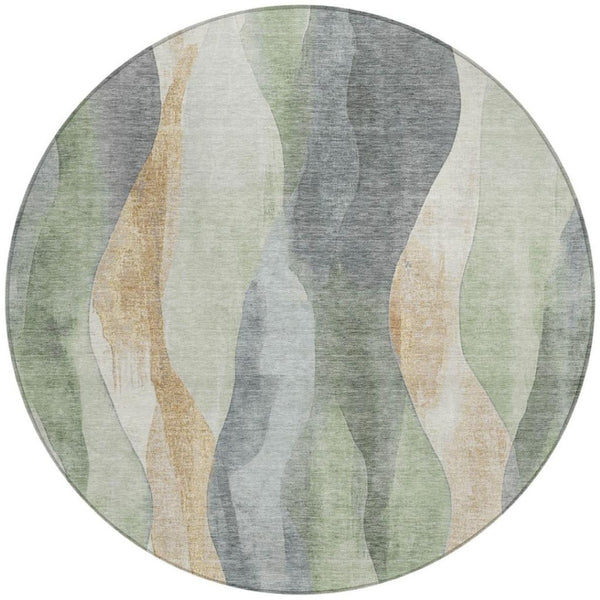 HomeRoots 5' Artichoke Green and Gray Abstract Area Rug - Modern Washable Design for Indoor and Outdoor Use 8' Round 628322