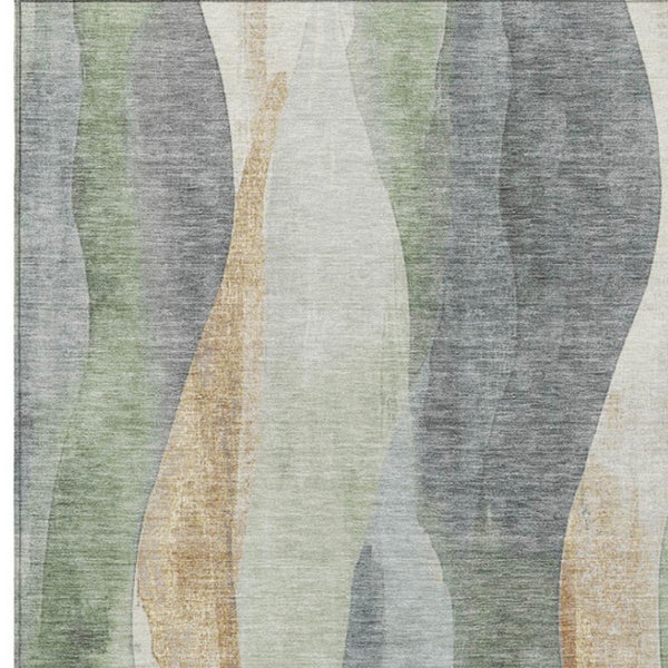 HomeRoots 5' Artichoke Green and Gray Abstract Area Rug - Modern Washable Design for Indoor and Outdoor Use 8' X 10' 628323