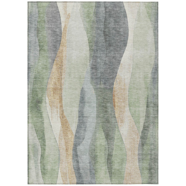 HomeRoots 5' Artichoke Green and Gray Abstract Area Rug - Modern Washable Design for Indoor and Outdoor Use 9' X 12' 628324