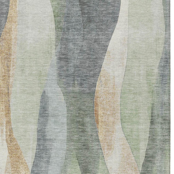 HomeRoots 5' Artichoke Green and Gray Abstract Area Rug - Modern Washable Design for Indoor and Outdoor Use 9' X 12' 628324