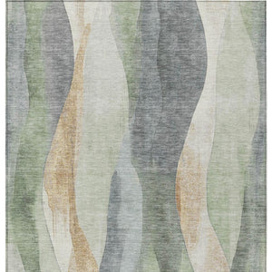 HomeRoots 5' Artichoke Green and Gray Abstract Area Rug - Modern Washable Design for Indoor and Outdoor Use 10' X 14' 628325