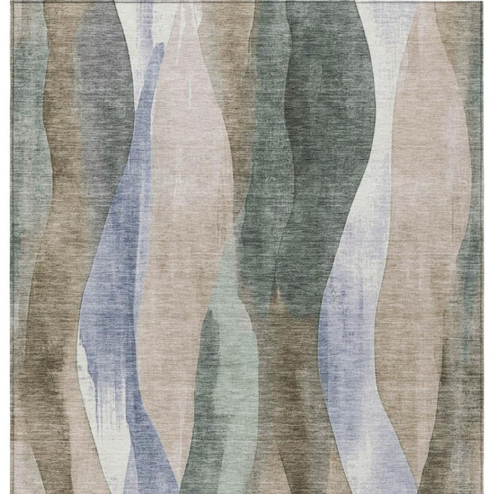 HomeRoots 5' Stylish Beige and Denim Blue Abstract Area Rug – Durable, Washable Indoor/Outdoor Design for Any Space 5' X 8' 628327