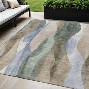 HomeRoots 5' Stylish Beige and Denim Blue Abstract Area Rug – Durable, Washable Indoor/Outdoor Design for Any Space 5' X 8' 628327