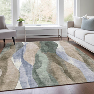 HomeRoots 5' Stylish Beige and Denim Blue Abstract Area Rug – Durable, Washable Indoor/Outdoor Design for Any Space 5' X 8' 628327