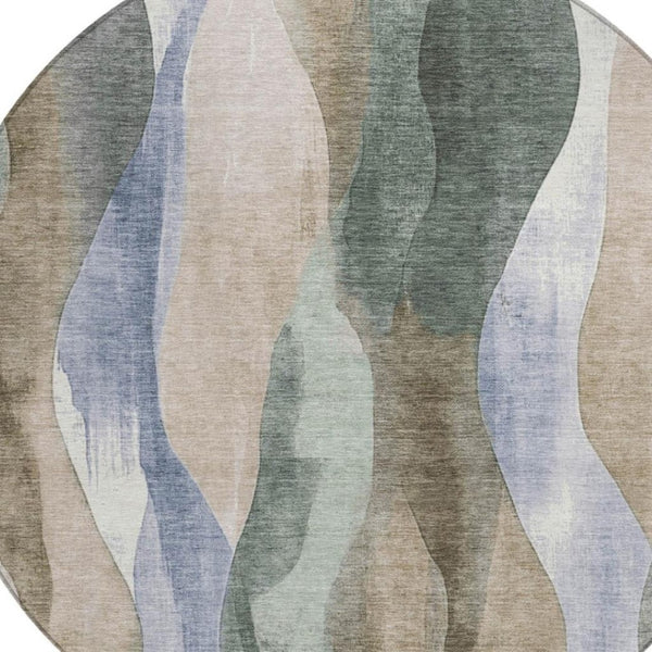 HomeRoots 5' Stylish Beige and Denim Blue Abstract Area Rug – Durable, Washable Indoor/Outdoor Design for Any Space 8' Round 628328