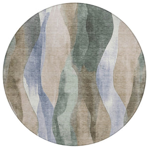 HomeRoots 5' Stylish Beige and Denim Blue Abstract Area Rug – Durable, Washable Indoor/Outdoor Design for Any Space 8' Round 628328