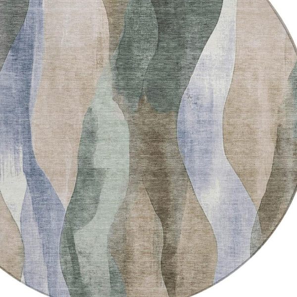 HomeRoots 5' Stylish Beige and Denim Blue Abstract Area Rug – Durable, Washable Indoor/Outdoor Design for Any Space 8' Round 628328