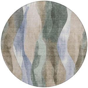 HomeRoots 5' Stylish Beige and Denim Blue Abstract Area Rug – Durable, Washable Indoor/Outdoor Design for Any Space 8' Round 628328