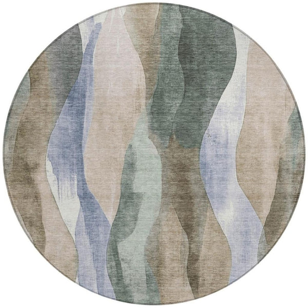 HomeRoots 5' Stylish Beige and Denim Blue Abstract Area Rug – Durable, Washable Indoor/Outdoor Design for Any Space 8' Round 628328