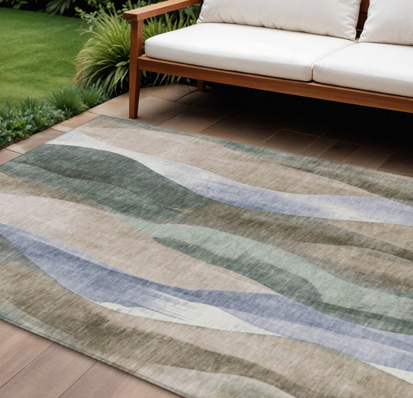 HomeRoots 5' Stylish Beige and Denim Blue Abstract Area Rug – Durable, Washable Indoor/Outdoor Design for Any Space 8' X 10' 628329