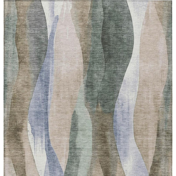 HomeRoots 5' Stylish Beige and Denim Blue Abstract Area Rug – Durable, Washable Indoor/Outdoor Design for Any Space 10' X 14' 628331