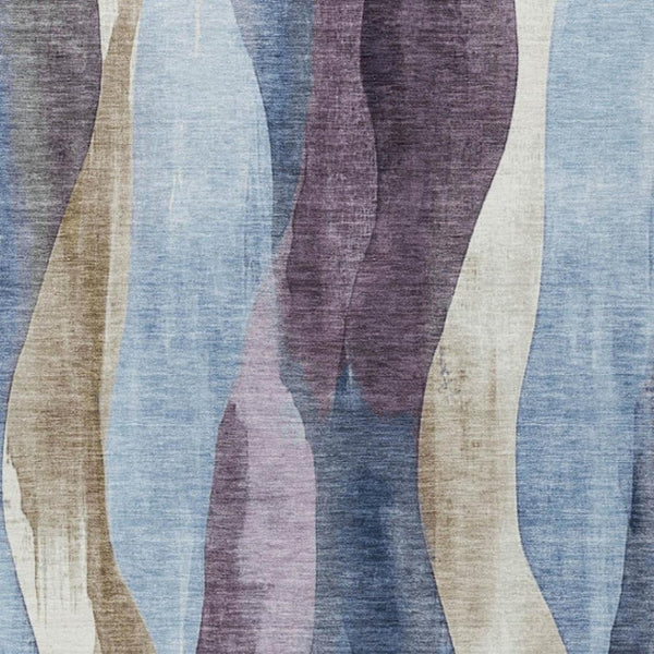 HomeRoots 5' Denim Blue and Purple Abstract Washable Area Rug for Indoor and Outdoor High-Traffic Spaces 5' X 8' 628333