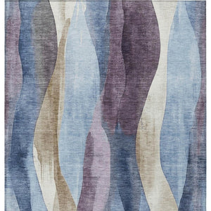 HomeRoots 5' Denim Blue and Purple Abstract Washable Area Rug for Indoor and Outdoor High-Traffic Spaces 8' X 10' 628335