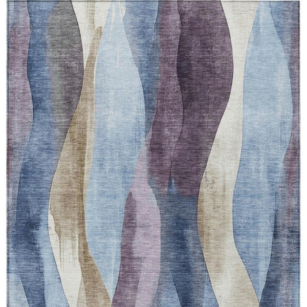 HomeRoots 5' Denim Blue and Purple Abstract Washable Area Rug for Indoor and Outdoor High-Traffic Spaces 8' X 10' 628335