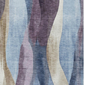 HomeRoots 5' Denim Blue and Purple Abstract Washable Area Rug for Indoor and Outdoor High-Traffic Spaces 8' X 10' 628335