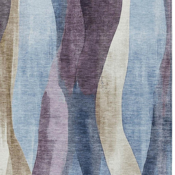 HomeRoots 5' Denim Blue and Purple Abstract Washable Area Rug for Indoor and Outdoor High-Traffic Spaces 8' X 10' 628335