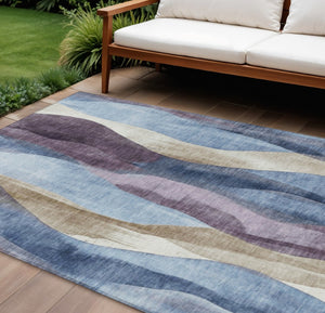 HomeRoots 5' Denim Blue and Purple Abstract Washable Area Rug for Indoor and Outdoor High-Traffic Spaces 9' X 12' 628336