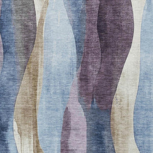 HomeRoots 5' Denim Blue and Purple Abstract Washable Area Rug for Indoor and Outdoor High-Traffic Spaces 9' X 12' 628336