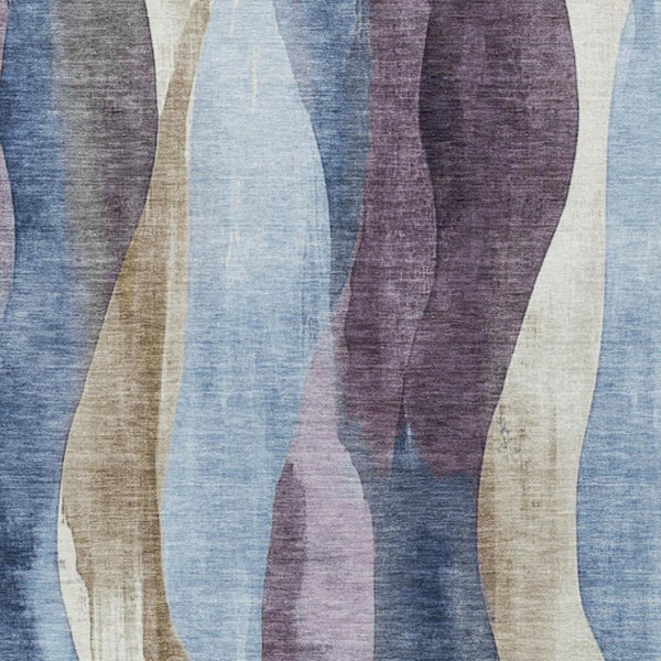 HomeRoots 5' Denim Blue and Purple Abstract Washable Area Rug for Indoor and Outdoor High-Traffic Spaces 9' X 12' 628336