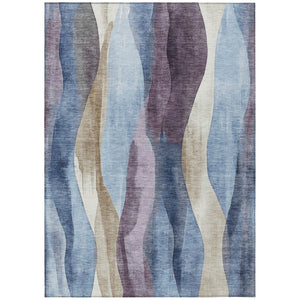 HomeRoots 5' Denim Blue and Purple Abstract Washable Area Rug for Indoor and Outdoor High-Traffic Spaces 10' X 14' 628337